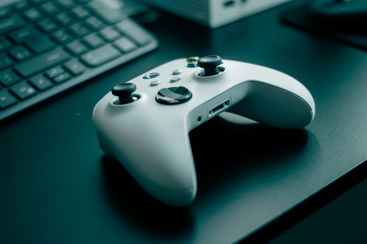 Close-up of a modern video game controller