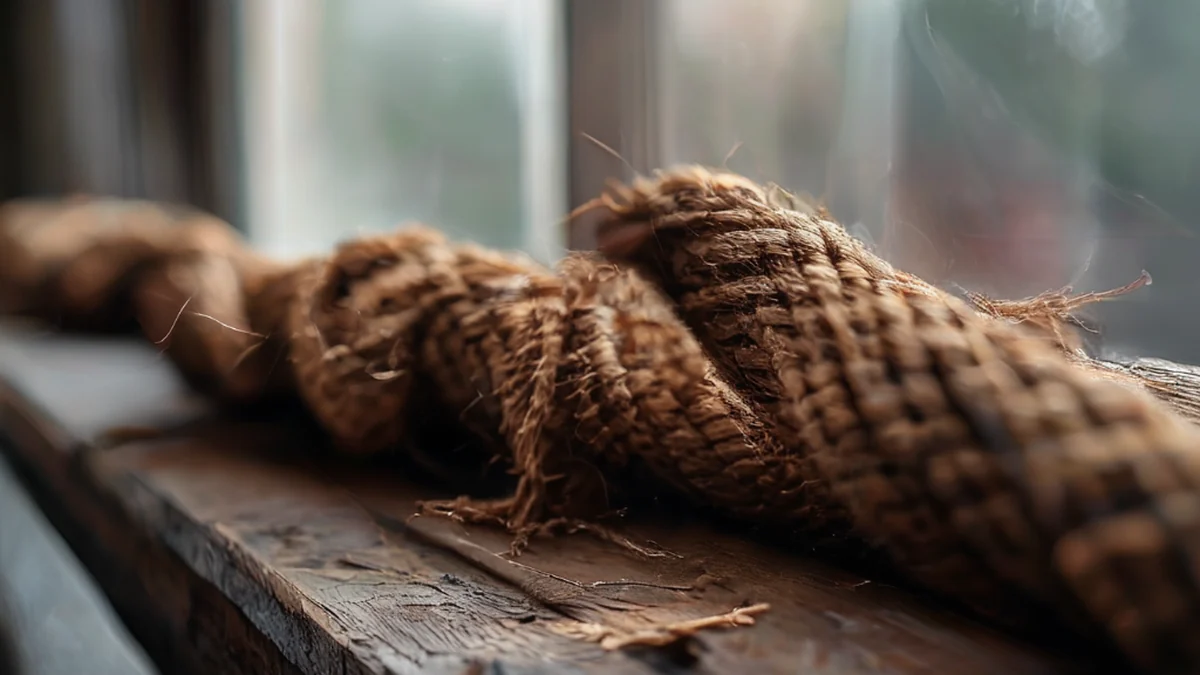 A rope with a single tear in the middle, showing the damage.