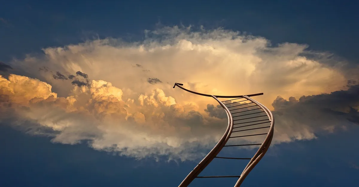 ladder, beyond, clouds, heaven, heavenly ladder, god, religion, shine, shining, light, transition, to die, success, success ladder, career, ascent, come forward